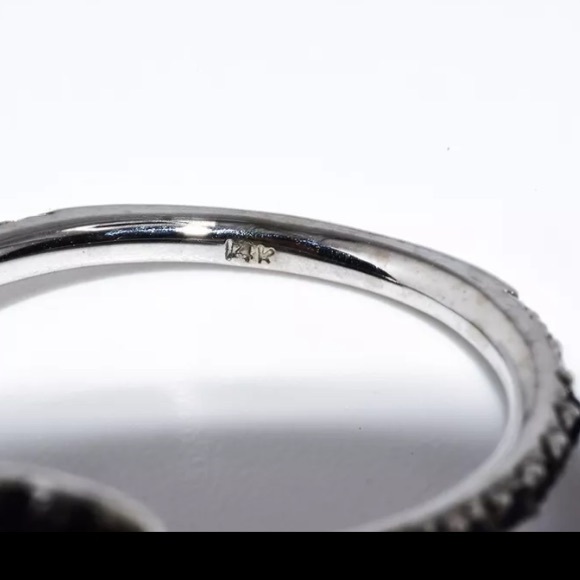 NATURAL ROUND CUT DIAMOND 3.22 TCW & CEYLON SAPPHIRE 14K WHITE GOLD RING - Picture 10 of 16